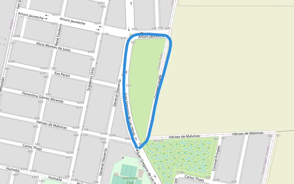 Intertenis Club walking route map in Funes