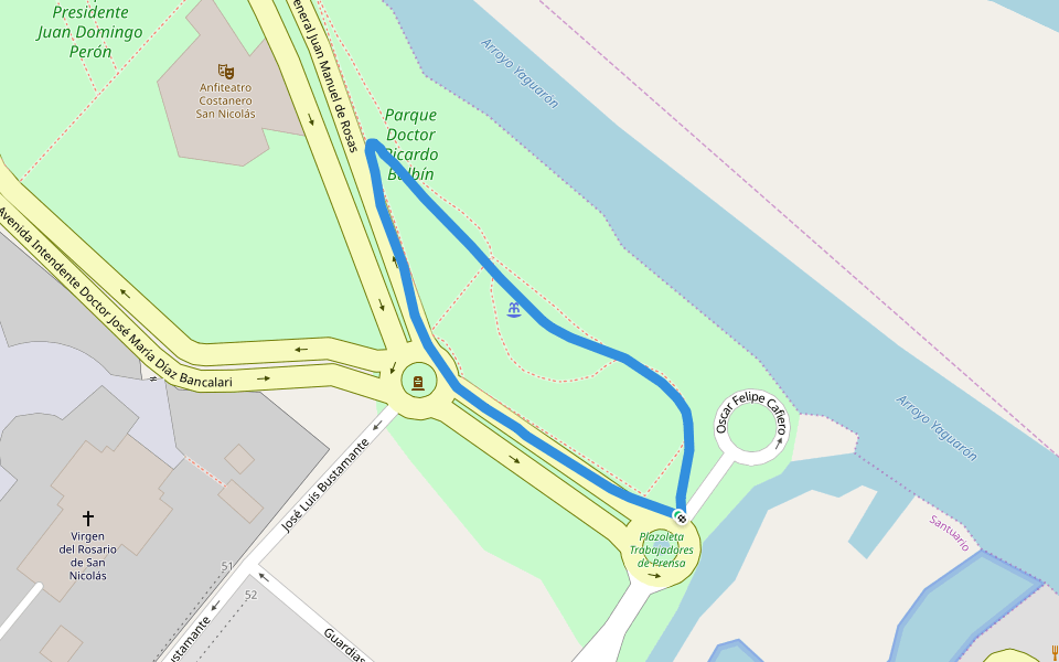 Parque Doctor Ricardo Balbín walking route map in San Nicolás de Los Arroyos