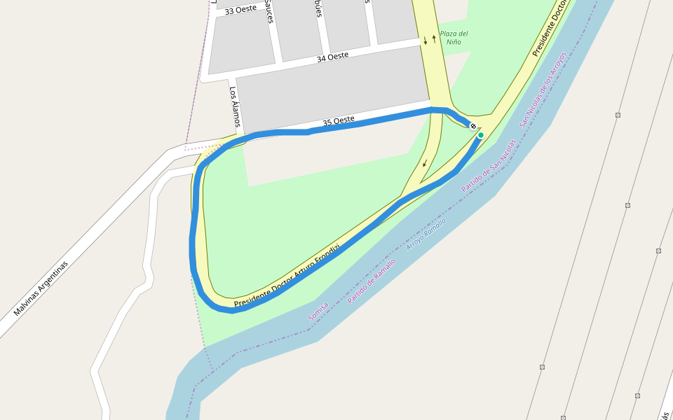 Costanera Sur walking route map in San Nicolás de Los Arroyos