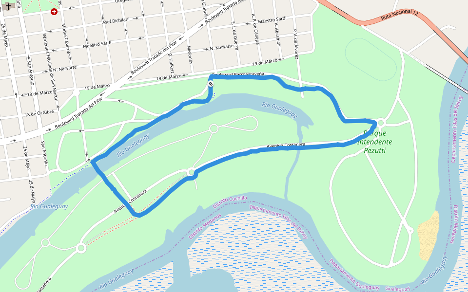Parque Defensa Costera Sur walking route map in Gualeguay