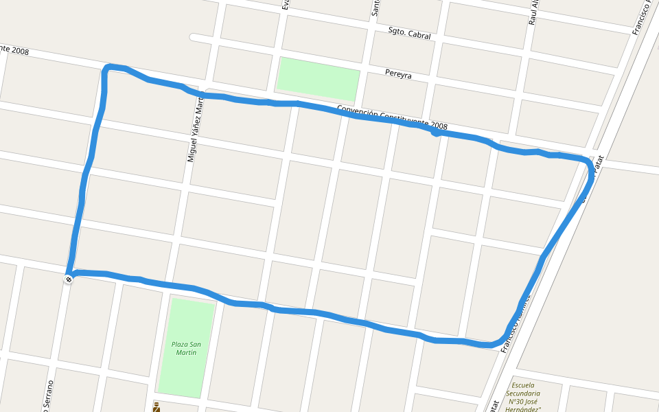 Plaza San Martin walking route map in Colonia Avellaneda