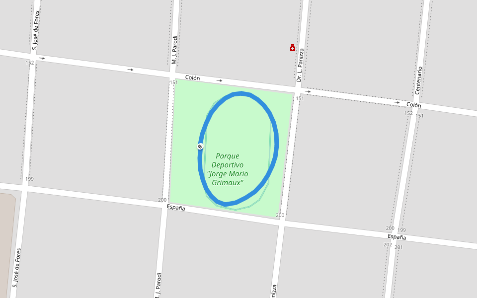 Parque Deportivo "Jorge Mario Grimaux" walking route map in Rosario del Tala