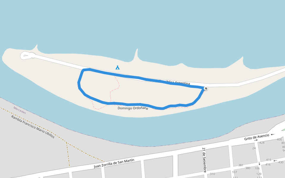 Río Negro walking route map in Villa Soriano