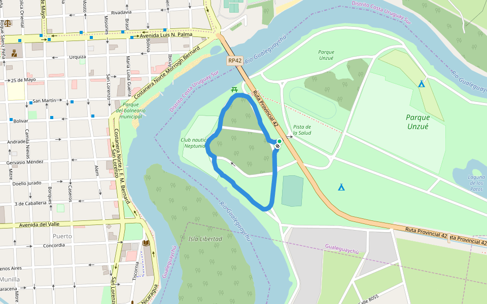 Parque Unzué walking route map in Concordia