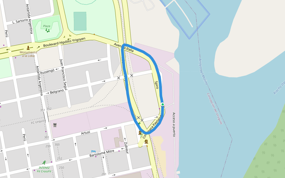 Polideportivo walking route map in Concepción del Uruguay