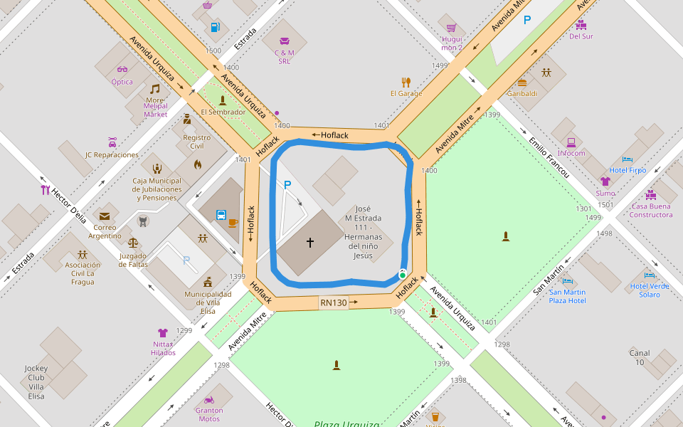 Plaza Urquiza walking route map in Concordia