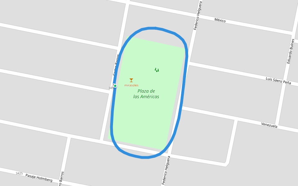 Plaza de las Américas walking route map in San Miguel de Tucumán