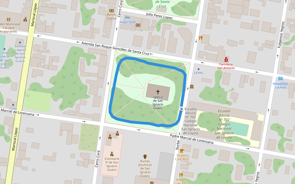Ruinas Jesuíticas de San Ignacio Guazú walking route map in San Ignacio