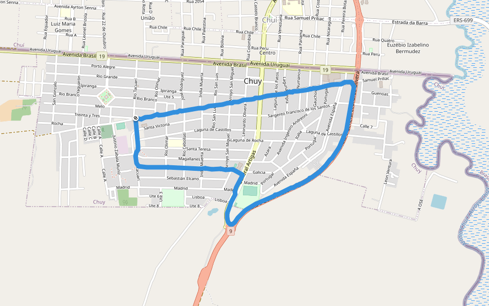 Complejo Deportivo Samuel Priliac walking route map in Chuy