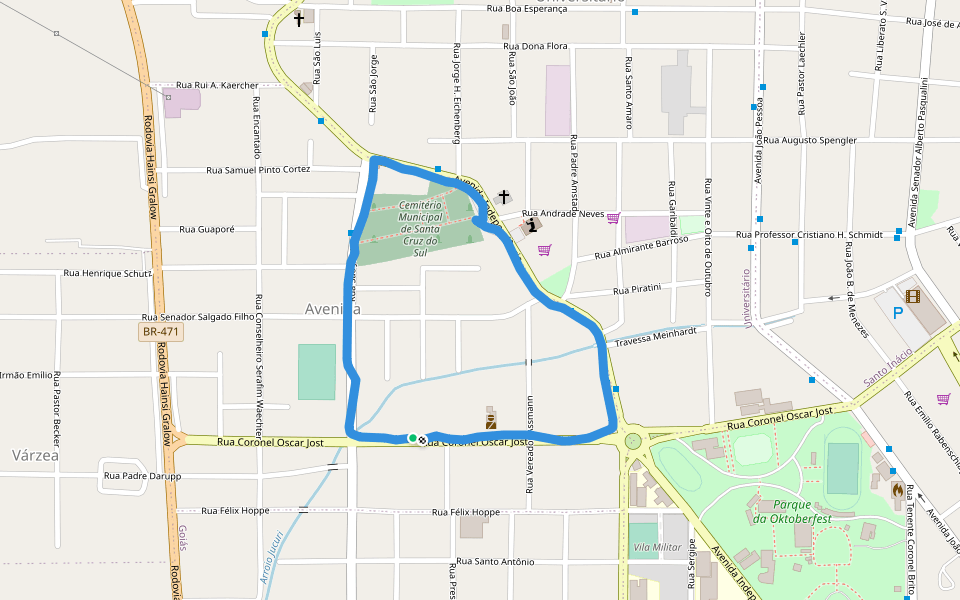 Cemiterio Municipol de Santa Cruz do Sul walking route map in Santa Cruz do Sul