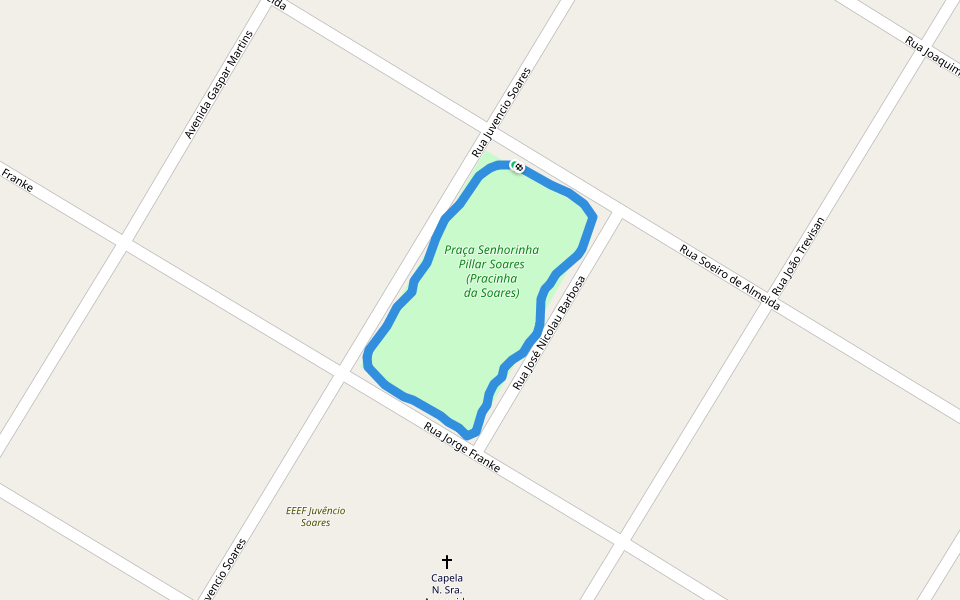 Praça Senhorinha Pillar Soares (Pracinha da Soares) walking route map in Cachoeira do Sul