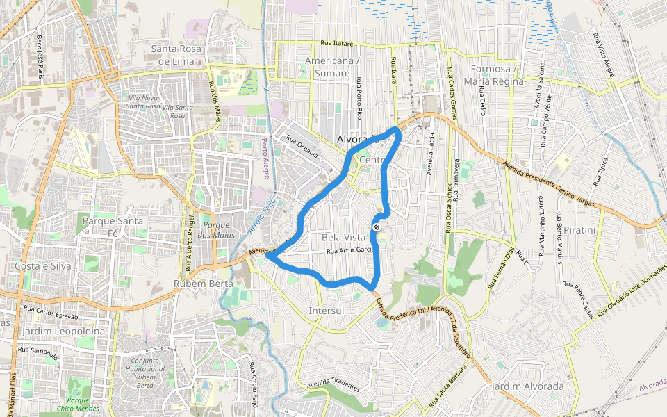 Praça João Goulart walking route map in Alvorada
