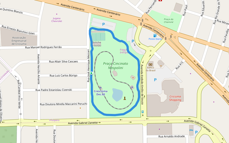 Praça Cincinato Naspolini walking route map in Criciúma