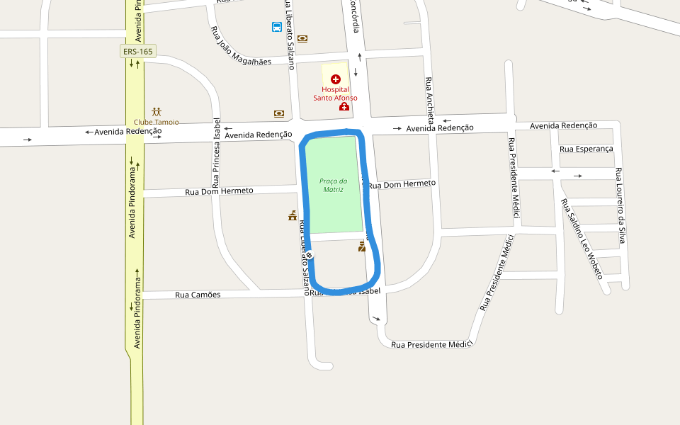 Praça da Matriz walking route map in Cândido Godói