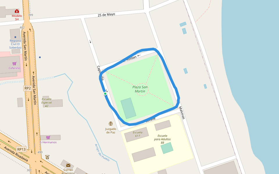 Plaza San Martín walking route map in El Soberbio