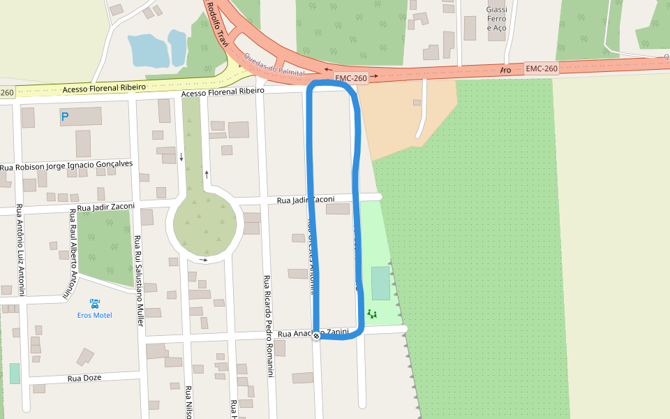 Praça Santos Dumont walking route map in Chapecó