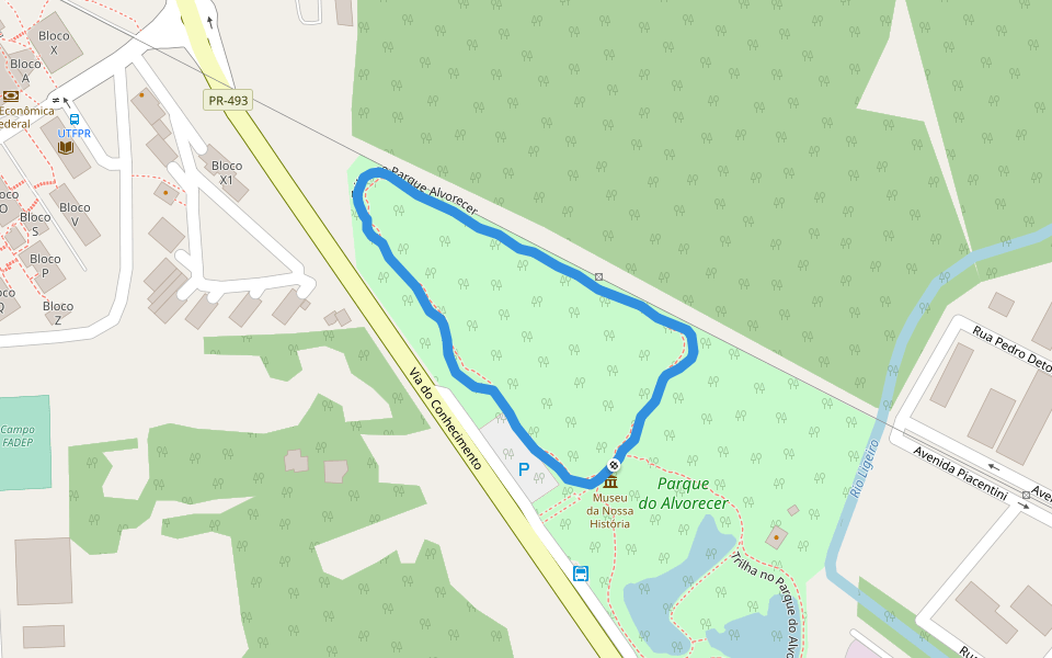 Parque do Alvorecer walking route map in Pato Branco