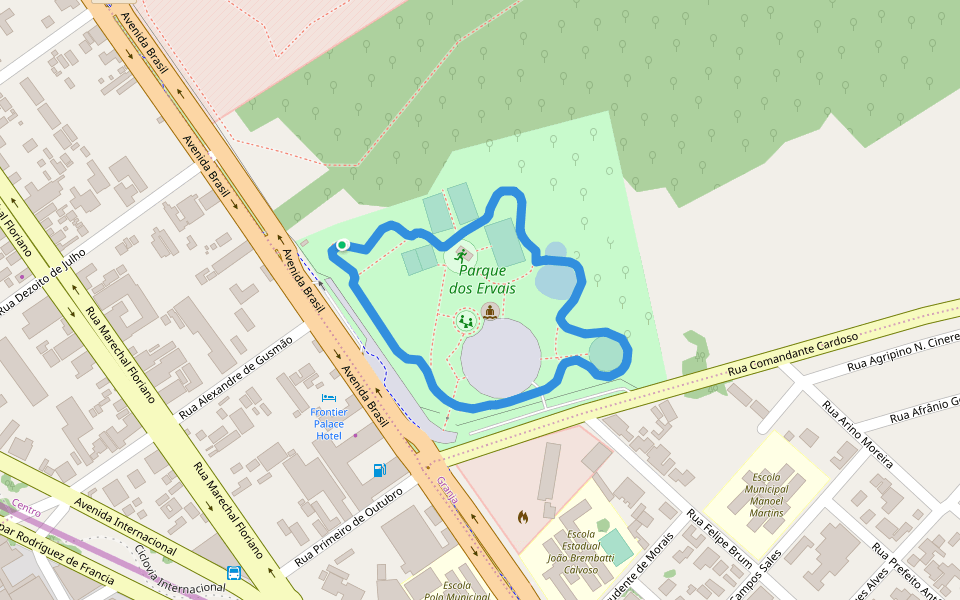 Parque dos Ervais walking route map in Ponta Porã