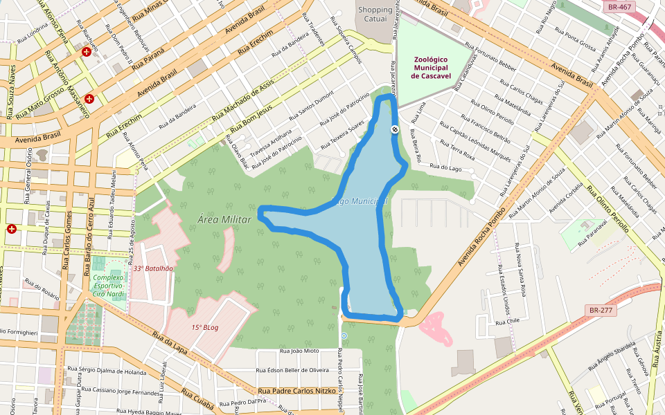 Lago Municipal walking route map in Cascavel