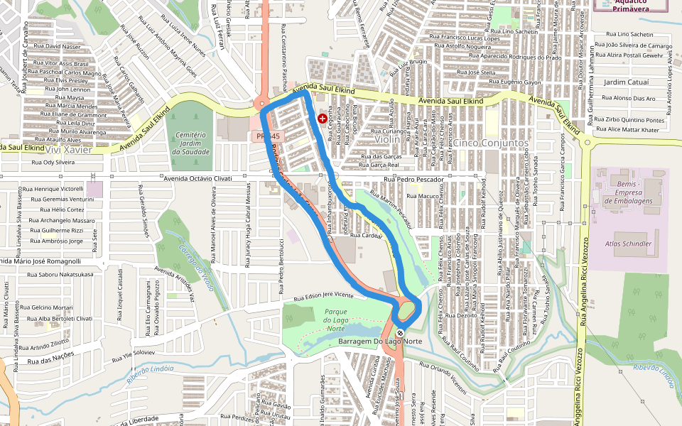 Parque Lago Cabrinha walking route map in Londrina