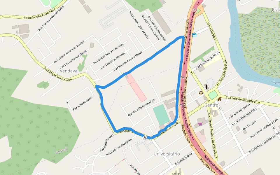 Praça das Flores walking route map in Biguaçu