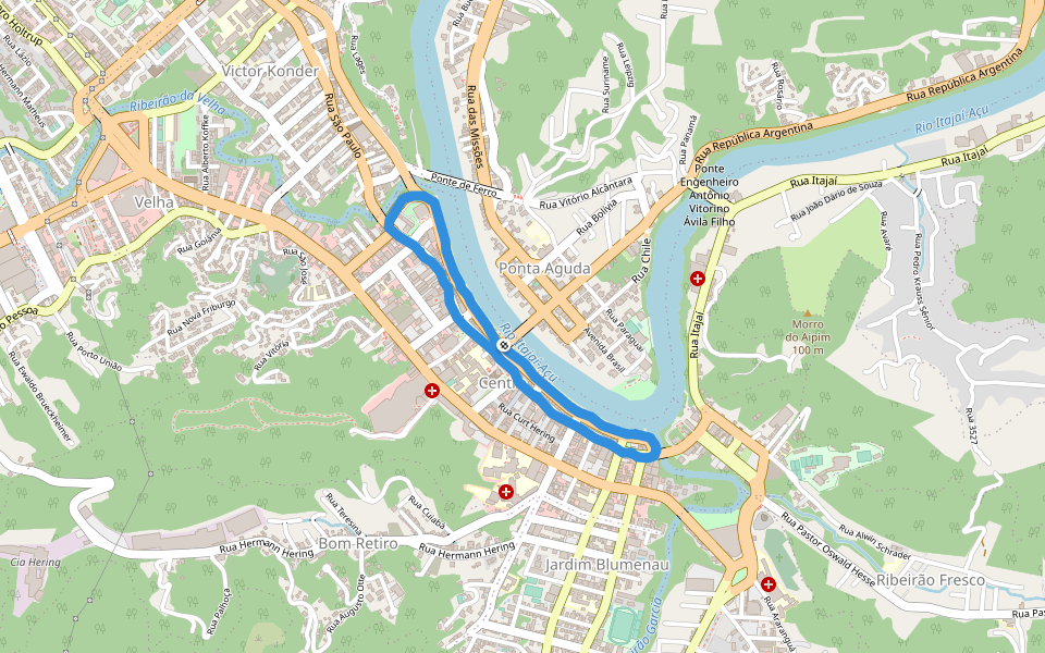 Praça Professor João Mosimann walking route map in Blumenau