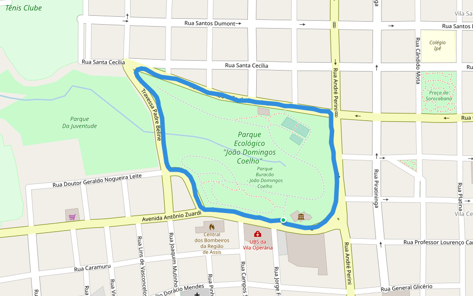 Parque Ecológico "João Domingos Coelho" walking route map in Assis