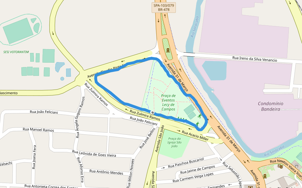 Praça de Eventos Lecy de Campos walking route map in Votorantim