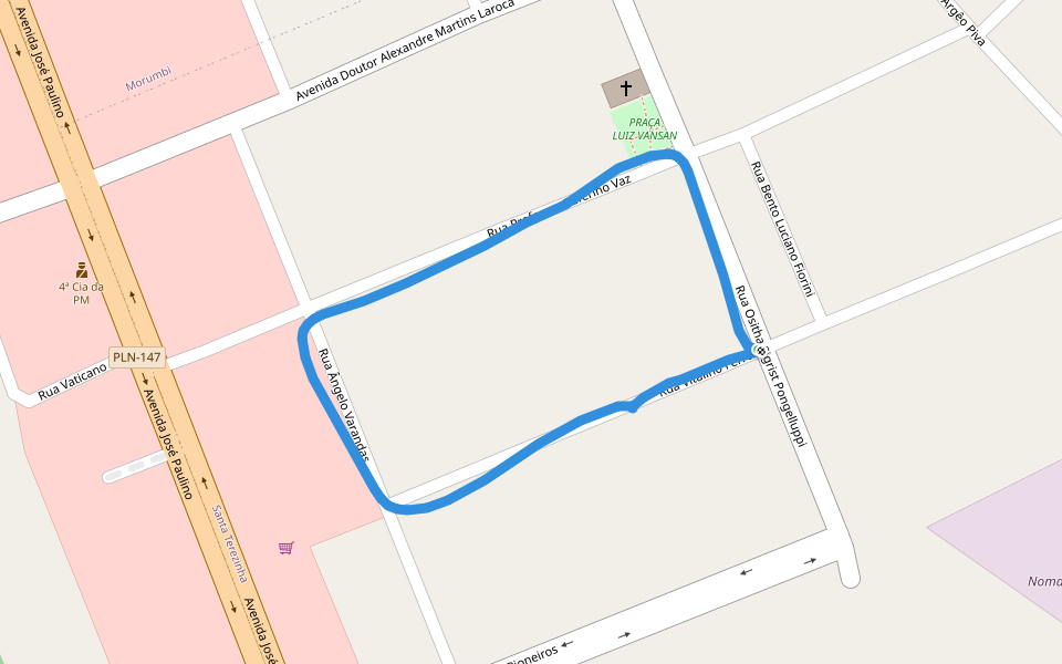 "Praça de Esportes Alberto Pazetti walking route map in Paulinia