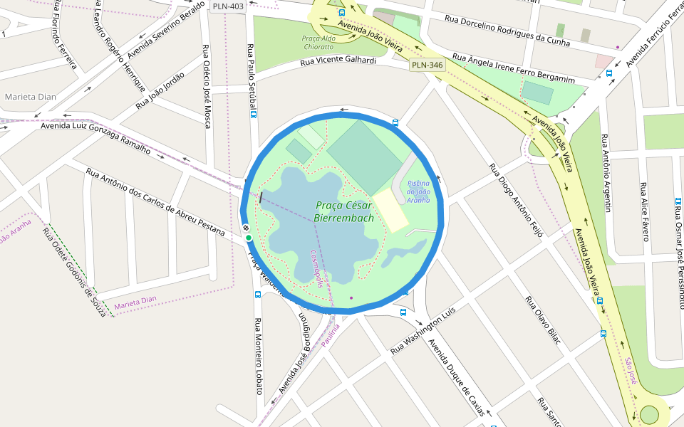 Praça César Bierrembach walking route map in Paulinia