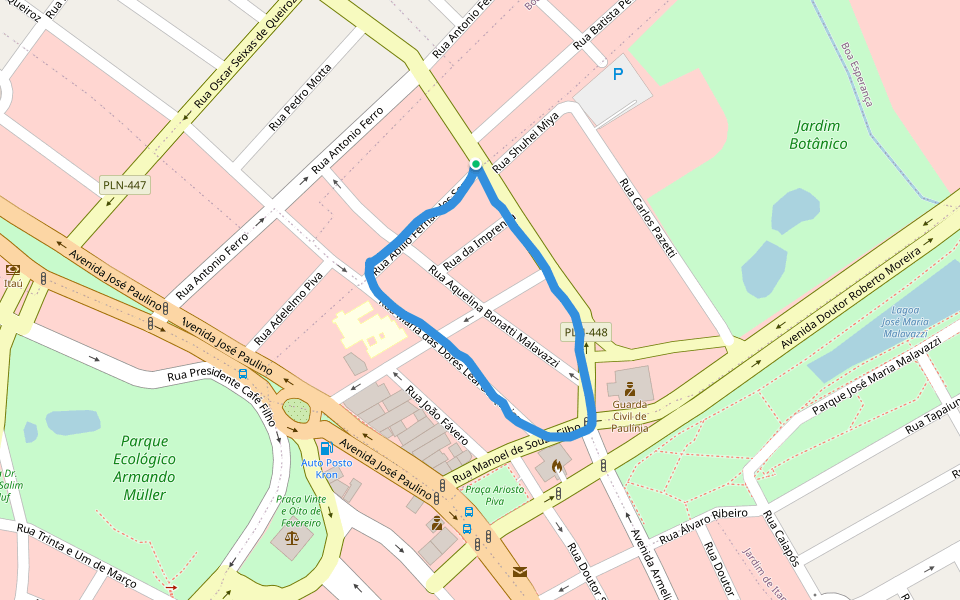 Parque Zeca Malavazzi walking route map in Paulinia