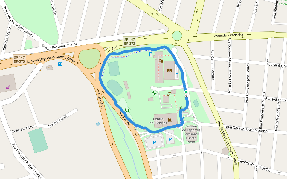 Parque Cidade walking route map in Limeira