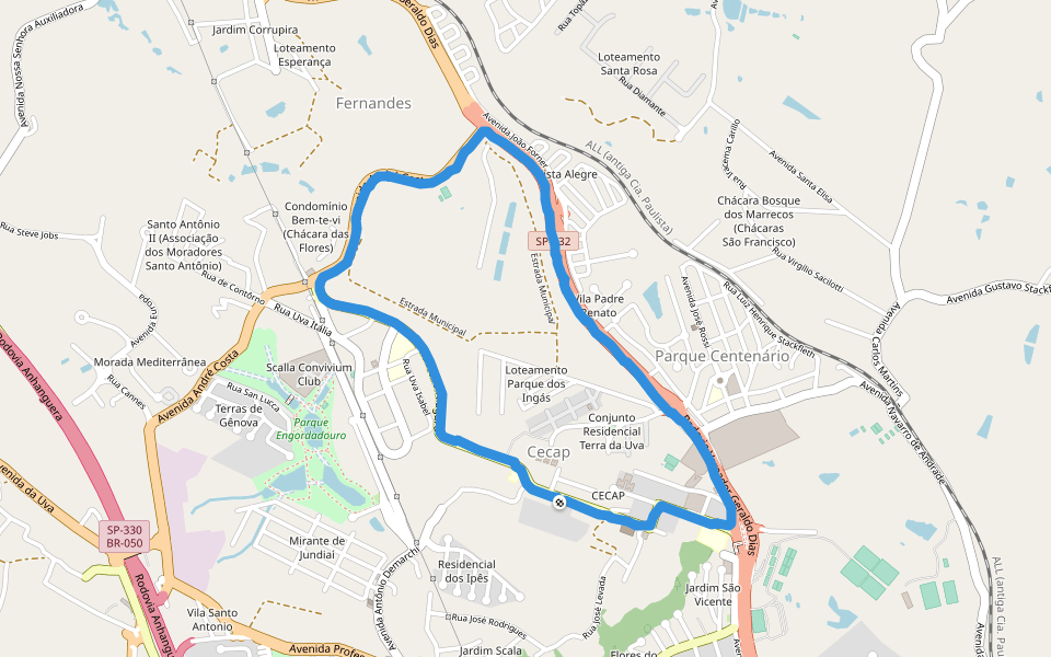 Estrada Municipal walking route map in Jundiaí