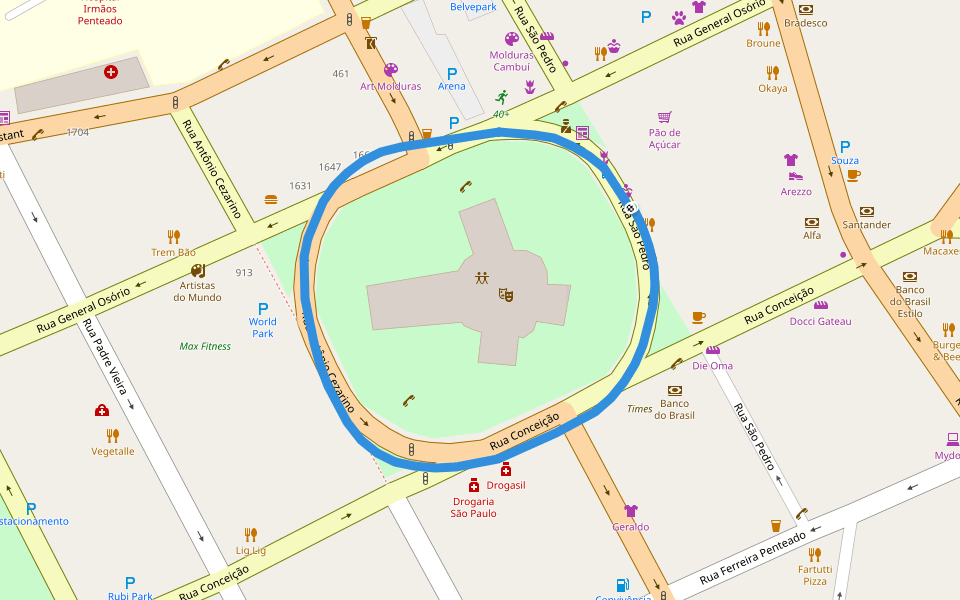 Praça Imprensa Fluminense walking route map in Campinas