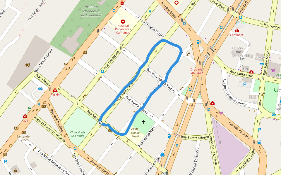 Praça Padre Lauro Sigrist walking route map in Campinas