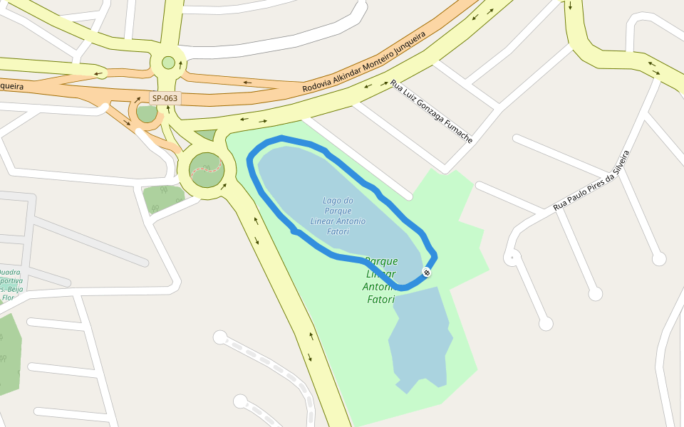 Parque Linear Antonio Fatori walking route map in Itatiba