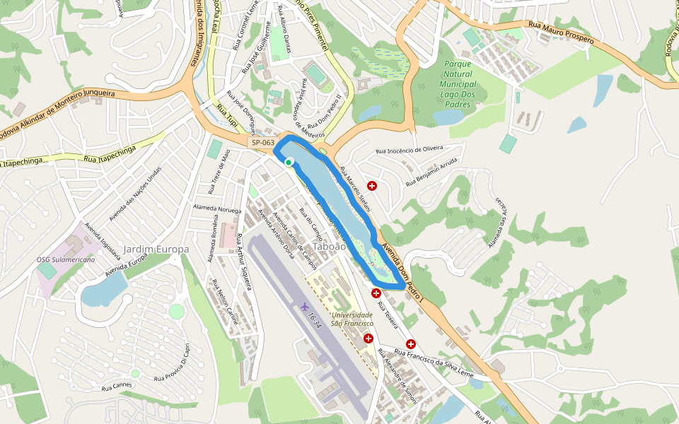 Lago do Taboão walking route map in Bragança Paulista
