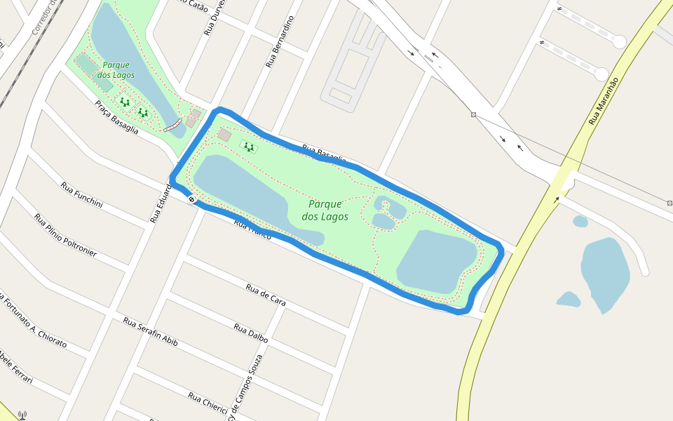 Parque dos Lagos walking route map in Jaguariúna
