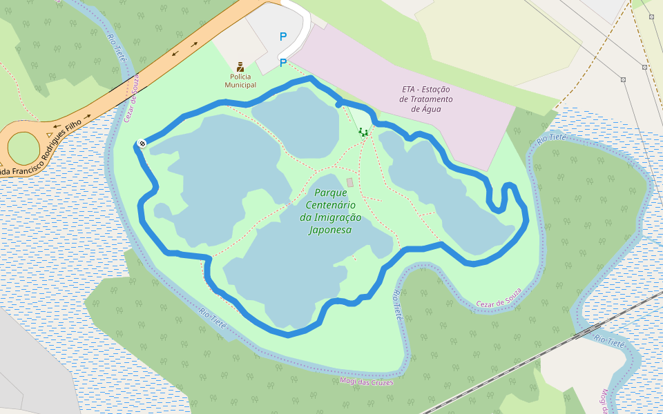 Parque Centenário da Imigração Japonesa walking route map in Mogi das Cruzes