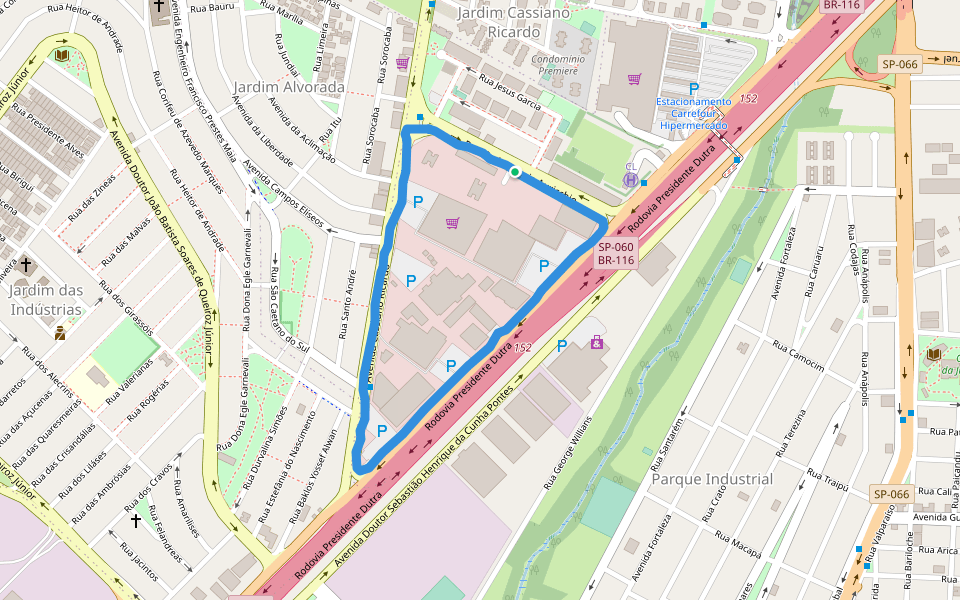 Praça Royal Park walking route map in São José dos Campos