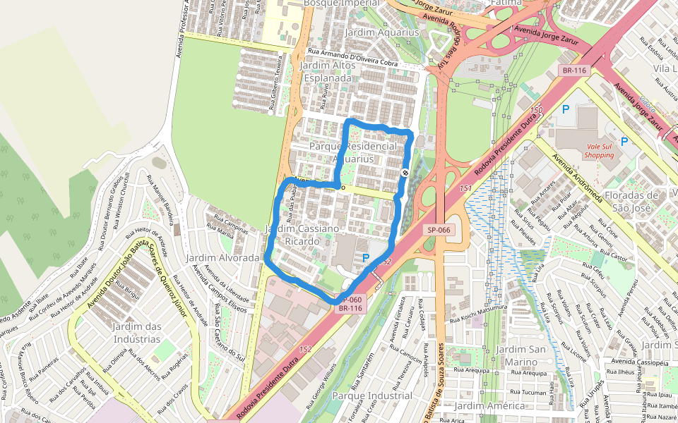 Praça Deputado Ulysses Guimarães walking route map in São José dos Campos