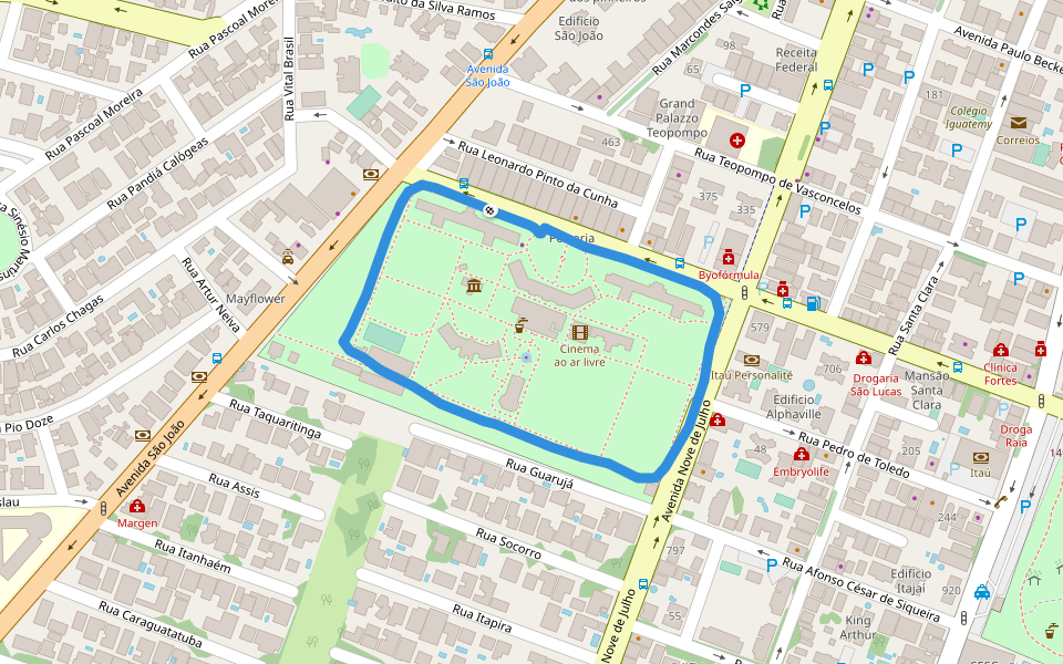 Parque Vicentina Aranha walking route map in São José dos Campos