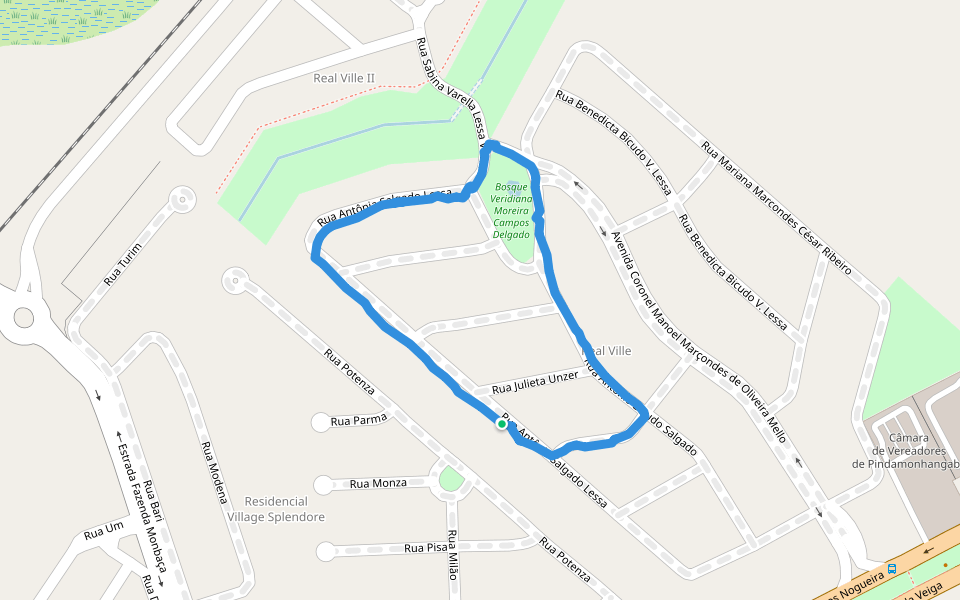 Bosque Veridiana Moreira Campos Delgado walking route map in Pindamonhangaba