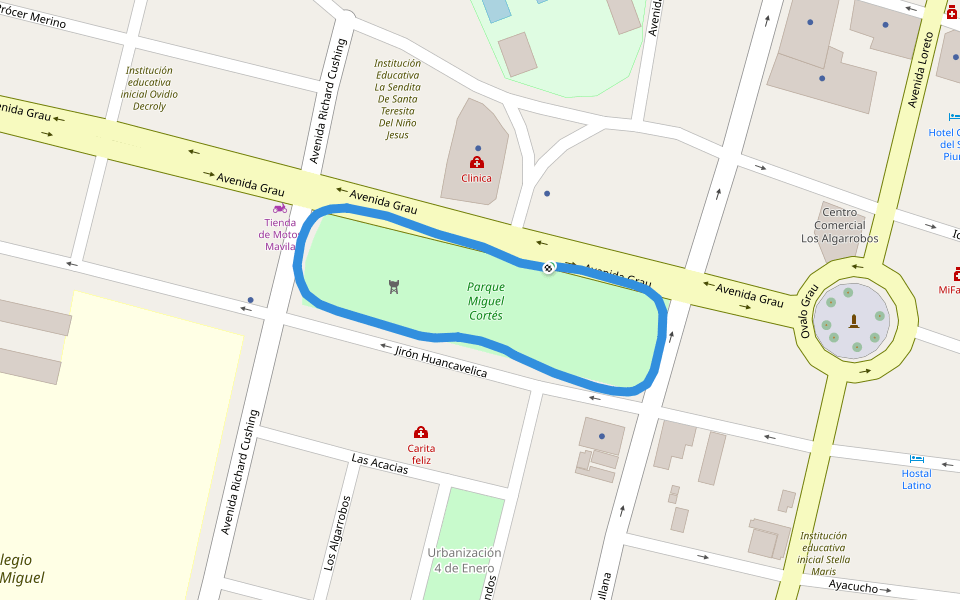 Parque Miguel Cortés walking route map in Catacaos