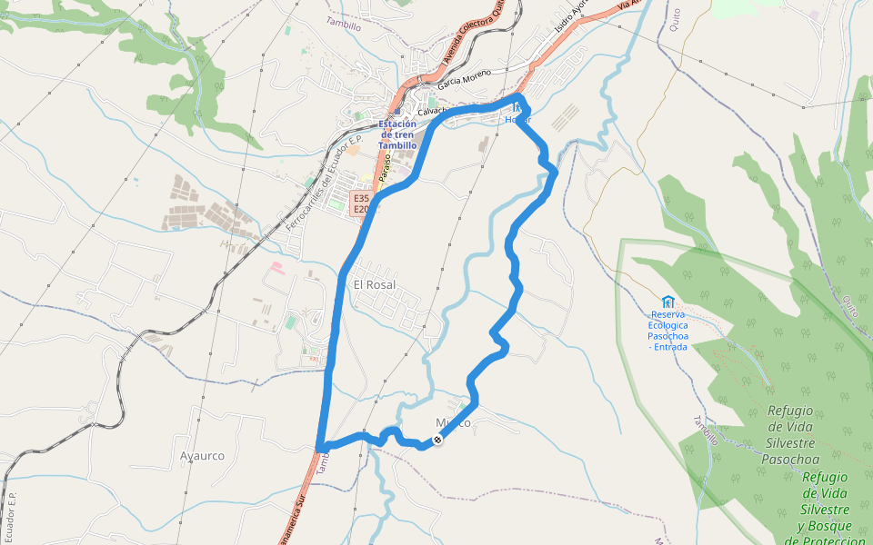 Estadio El Murco walking route map in Tambillo