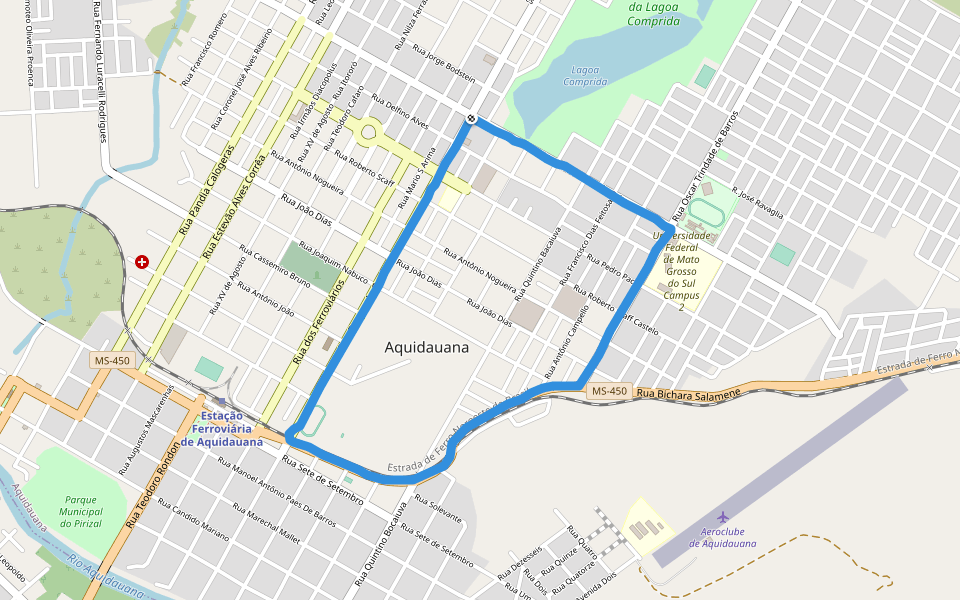 Parque da Lagoa Comprida walking route map in Aquidauana