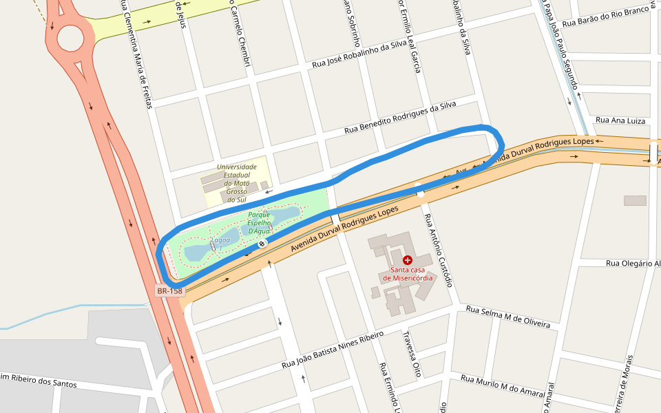 Parque Espelho D'Água walking route map in Paranaíba