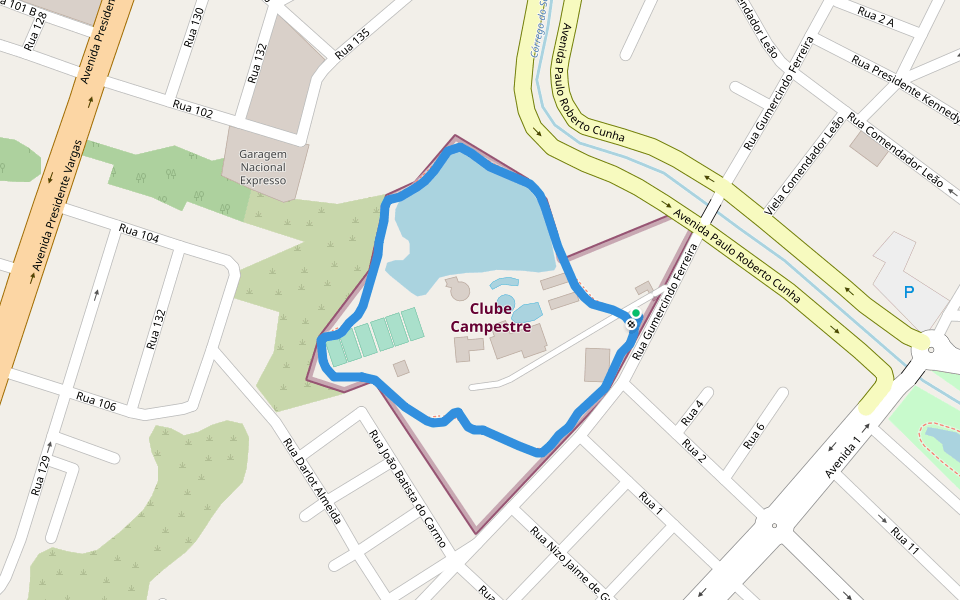 Clube Campestre walking route map in Rio Verde