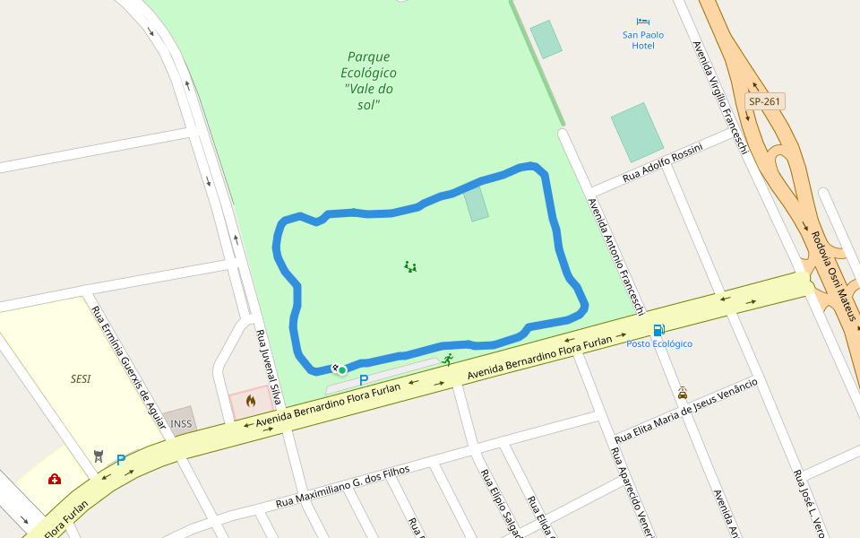 Parque Ecológico "Vale do sol" walking route map in Pederneiras