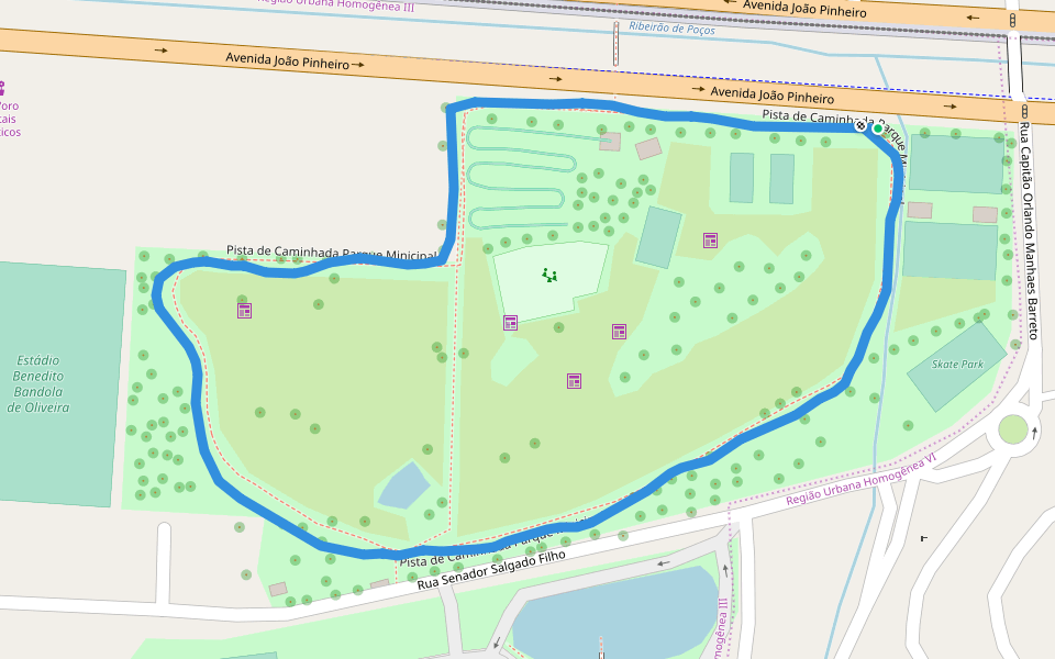 Parque Municipal Antônio Molinari walking route map in Poços de Caldas